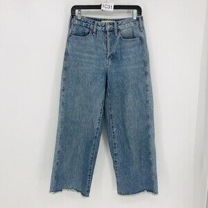 Happy X Nature Women Blue Cotton High Rise Crop Wide Leg Button Fly Jean Sz 27